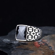 Takı925 Siyah Renk Zirkon Taşlı 925 Ayar Gümüş Erkek Yüzük