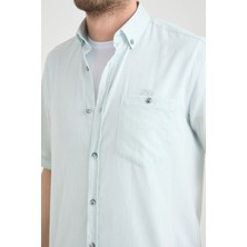 Varetta Erkek Su Yeşili Keten Efektli Pamuklu Cepli Yazlık Kısa Kollu Gömlek