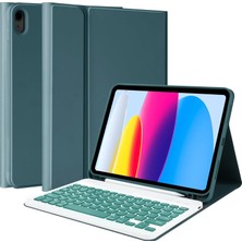 Apple iPad 10. Nesil 10.9 (2022) Rgb LED Işıklı Türkçe Karakterli Bluetooth Özellikli Kalemlikli Klavyeli Kılıf A2696 A2757 A2777 A3162