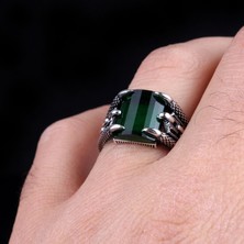 Takı925 Yeşil Renk Zirkon Taşlı Zincir Model Gümüş Yüzük