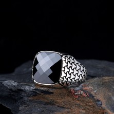 Takı925 Siyah Renk Zirkon Taşlı 925 Ayar Gümüş Erkek Yüzük