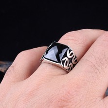 Takı925 Siyah Renk Zirkon Taşlı 925 Ayar Gümüş Erkek Yüzük