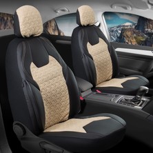 Startcar Fiat Egea Cross Deri Detaylı Süet Kumaş Ön Arka Set Oto Koltuk Kılıfı Siyah Bej Lotus Sc