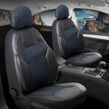 Startcar Volvo XC70 Deri Detaylı Süet Kumaş Ön Arka Set Oto Koltuk Kılıfı Siyah Mavi Lotus Sc