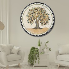 Gaagart Yuvarlak Temperli Gerçek Cam Tablo Mozaik Görünümlü Zeytin Ağacı