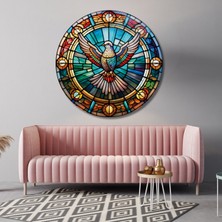 Gaagart Yuvarlak Temperli Gerçek Cam Tablo Renkli Kuş Desenli Vitray