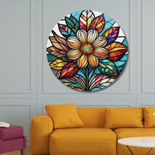 Gaagart Yuvarlak Temperli Gerçek Cam Tablo Papatya Görselli Vitray