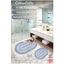 Cotton Crafty %100 Pamuk El Tafting Su Emici Banyo Paspas Seti, Banyo Halısı Cottonway 2 Li Set 60X100 - 60X50