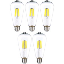 Heka Dekoratif Rustik LED Armut Ampul E27 ST64 6W 6500K Beyaz Işık 5'li ERD-209