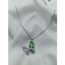 Awdoy Çelik Gümüş Zirkon Taşlı Kelebek Kolye