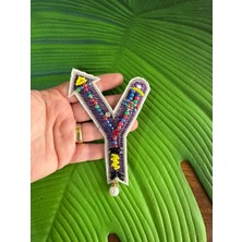 Gönülden Tasarım 12X8 cm Boncuklu Taşlı Y Harfi Arma Dikiş Aksesuarı