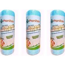 Ponitex 4430 (3 Adet) Süper Emici Perforeli Pratik Hassas Temizlik Bezi 30 Yaprak Rulo 25X30 Cm. (Mavi)