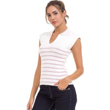 Cipo & Baxx Wt353 Polo Yaka Çizgili Triko Kadın T-Shirt