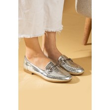 Pembe Potin Gold Toka Detaylı Rahat Kalıp Kadın Babet 57-023-24BASKI