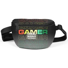 Coral High Gamer Desenli Siyah Gri Bel Çantası Polyester Malzeme ile Ergonomik Tasarım