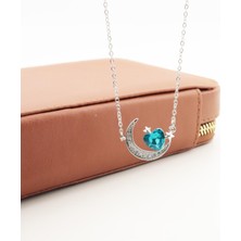 Pigado Paslanmaz Çelik Kalpli Kristal Taşlı Ayyıldız Çelik Kolye