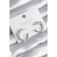 Fashion Pirinç Gümüş Renk Zirkon Taşlı Kadın Küpe