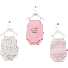 Babydola Kız Bebek 3'lü İp Askılı Pembe Body Sevimli Desenlerle Rahat Kullanım