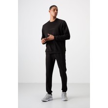 Air Jones Siyah - Siyah Pamuklu Kalın Yumuşak Dokulu Comfort Fit Baskılı Erkek Eşofman Takım - 85253
