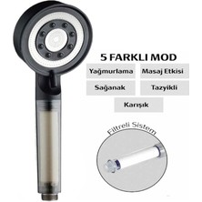 Truva (Kireç Önleyici) 5 Fonksiyonlu Su Tasarruflu Filtreli Turbo Jet Duş Başlığı Siyah