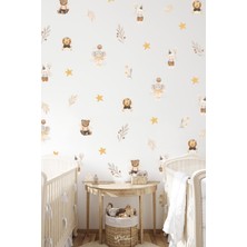 Msticker Sevimli Hayvanlar Yıldızlar ve Çiçekler Çocuk Bebek Odası Cam Duvar Dolap Sticker Seti