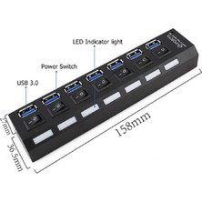 Yenilzd 7 Port Adaptörlü USB Hub Çoklayıcı USB 3.0 On Off Tuşlu