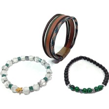 Janti JTSS24KOB1458 Deri - Onyx - Malahit - Kuvars - Hematit Doğaltaş Kombin Bileklik