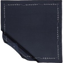 Ipekevi Twill Ipek Eşarp - Signature - Lacivert Beyaz