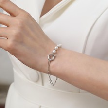 Nox Jewelry 925 Ayar Gümüş Cream Tatlısu Incisi Bileklik-5mm