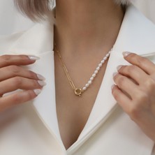 Nox Jewelry 925 Ayar Gümüş Gerçek ve Doğal Tatlısu İnci Yarı Ataç Zincir Kolye Çap:5mm - CNP00136