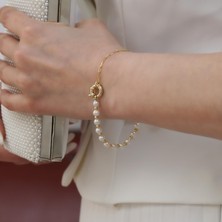 Nox Jewelry 925 Ayar Gümüş Cream Tatlısu Incisi Kol Bileklik-5mm