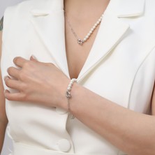 Nox Jewelry 925 Ayar Gümüş Cream Tatlısu Incisi Bileklik-5mm