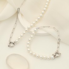 Nox Jewelry 925 Ayar Gümüş Cream Tatlısu Incisi Bileklik-5mm