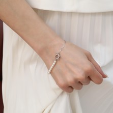 Nox Jewelry 925 Ayar Gümüş Cream Tatlısu Incisi Bileklik-6mm