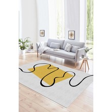 Napoli Home Dijital Baskılı Kaymaz Yıkanabilir Modern Desen Yolluk Mutfak Salon Halısı, N-Modern-61-Sarı,