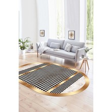 Napoli Home Dijital Kaymaz Yıkanabilir Modern Desen Oval Yolluk Mutfak Salon Halısı, N-O-Modern-10-Krem,