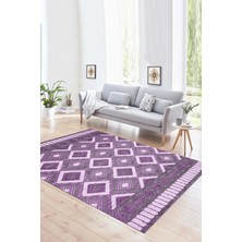 Napoli Home Dijital Baskılı Kaymaz Yıkanabilir Modern Desen Yolluk Mutfak Salon Halısı, N-Modern-69-Mor,