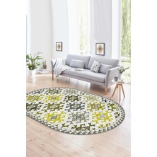 Napoli Home Dijital Kaymaz Yıkanabilir Modern Desen Oval Yolluk Mutfak Salon Halısı, N-O-Modern-14-Sarı,