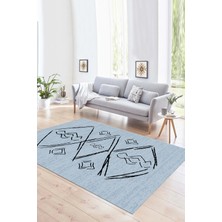 Napoli Home Dijital Baskılı Kaymaz Yıkanabilir Modern Desen Yolluk Mutfak Salon Halısı, N-Modern-59-Mavi,