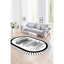 Napoli Home Dijital Kaymaz Yıkanabilir Modern Desen Oval Yolluk Mutfak Salon Halısı, N-O-Modern-22-Gri,