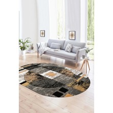 Napoli Home Dijital Kaymaz Yıkanabilir Modern Desen Oval Yolluk Mutfak Salon Halısı, N-O-Modern-33-Gold,