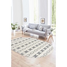 Napoli Home Dijital Kaymaz Yıkanabilir Modern Desen Oval Yolluk Mutfak Salon Halısı, N-O-Modern-64-Krem,