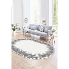Napoli Home Dijital Kaymaz Yıkanabilir Modern Desen Oval Yolluk Mutfak Salon Halısı, N-O-Modern-48-Gri,