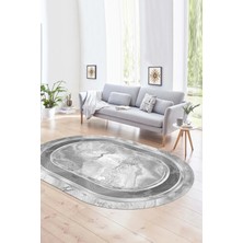 Napoli Home Dijital Kaymaz Yıkanabilir Modern Desen Oval Yolluk Mutfak Salon Halısı, N-O-Modern-46-Gümüş,