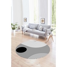 Napoli Home Dijital Kaymaz Taban Yıkanabilir Modern Desen Yuvarlak Mutfak Salon Halısı, N-Y-Modern-52-Gri,