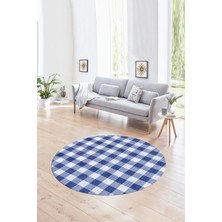 Napoli Home Dijital Kaymaz Taban Yıkanabilir Modern Desen Yuvarlak Mutfak Salon Halısı, N-Y-Modern-55-Lacivert,