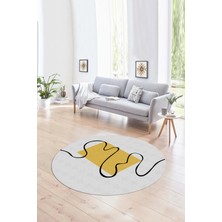 Napoli Home Dijital Kaymaz Taban Yıkanabilir Modern Desen Yuvarlak Mutfak Salon Halısı, N-Y-Modern-61-Sarı,