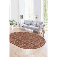 Napoli Home Dijital Kaymaz Yıkanabilir Modern Desen Oval Yolluk Mutfak Salon Halısı, N-O-MODERN-108-BORDO,