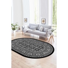 Napoli Home Dijital Kaymaz Yıkanabilir Modern Desen Oval Yolluk Mutfak Salon Halısı, N-O-MODERN-113-ANTRASİT,