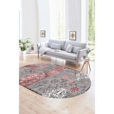Napoli Home Dijital Kaymaz Yıkanabilir Modern Desen Oval Yolluk Mutfak Salon Halısı, N-O-Modern-15-Pembe,